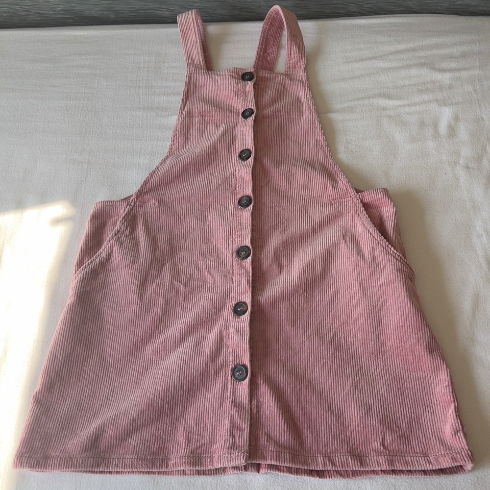 Love Tree Pink Corduroy Button Front Pinafore Overall Dress Large D4002 - Picture 2 of 11